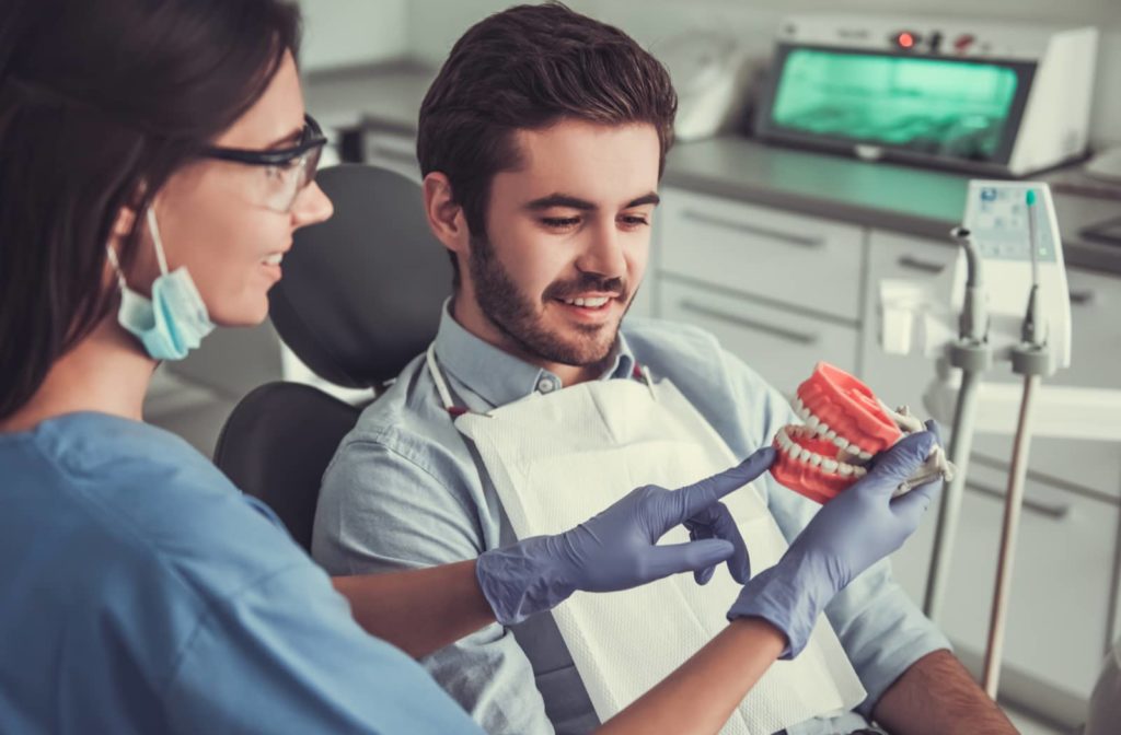 Dentist explaining TMJ to a patient